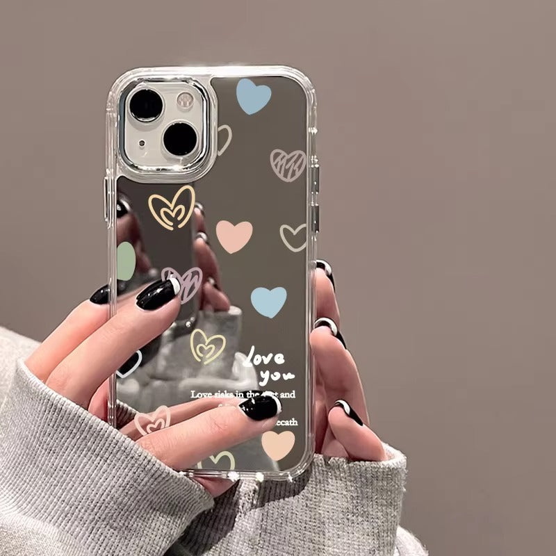 Luxury Apple iPhone Case, MagSafe Compatible, Camera Lens and Screen Protection, Ultra Thin, Shockproof, Magnetic, Full All Around Protection, Heart Mirror Soft Cover