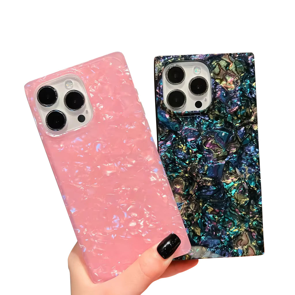 Luxury Apple iPhone Case, MagSafe Compatible, Camera Lens & Screen Protection, Ultra Thin, Shockproof, Magnetic Full All Around Cover – Colorful Abalone Mother of Pearl Case with Slim Rectangle Edge & Soft Silicone Design