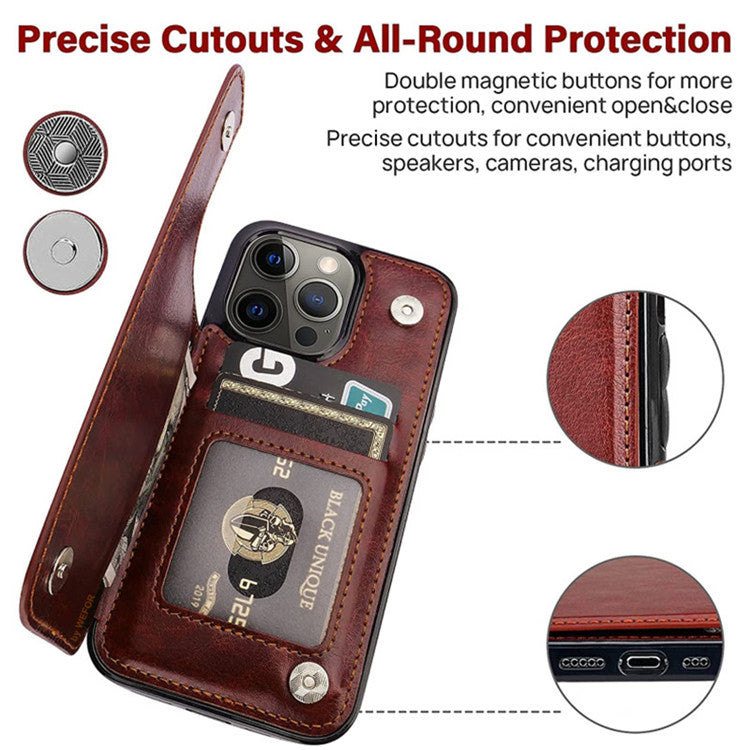 Luxury PU Leather Wallet iPhone Case – Kickstand, Card Holder Slots, Elegant Magnetic Closure for iPhone Models