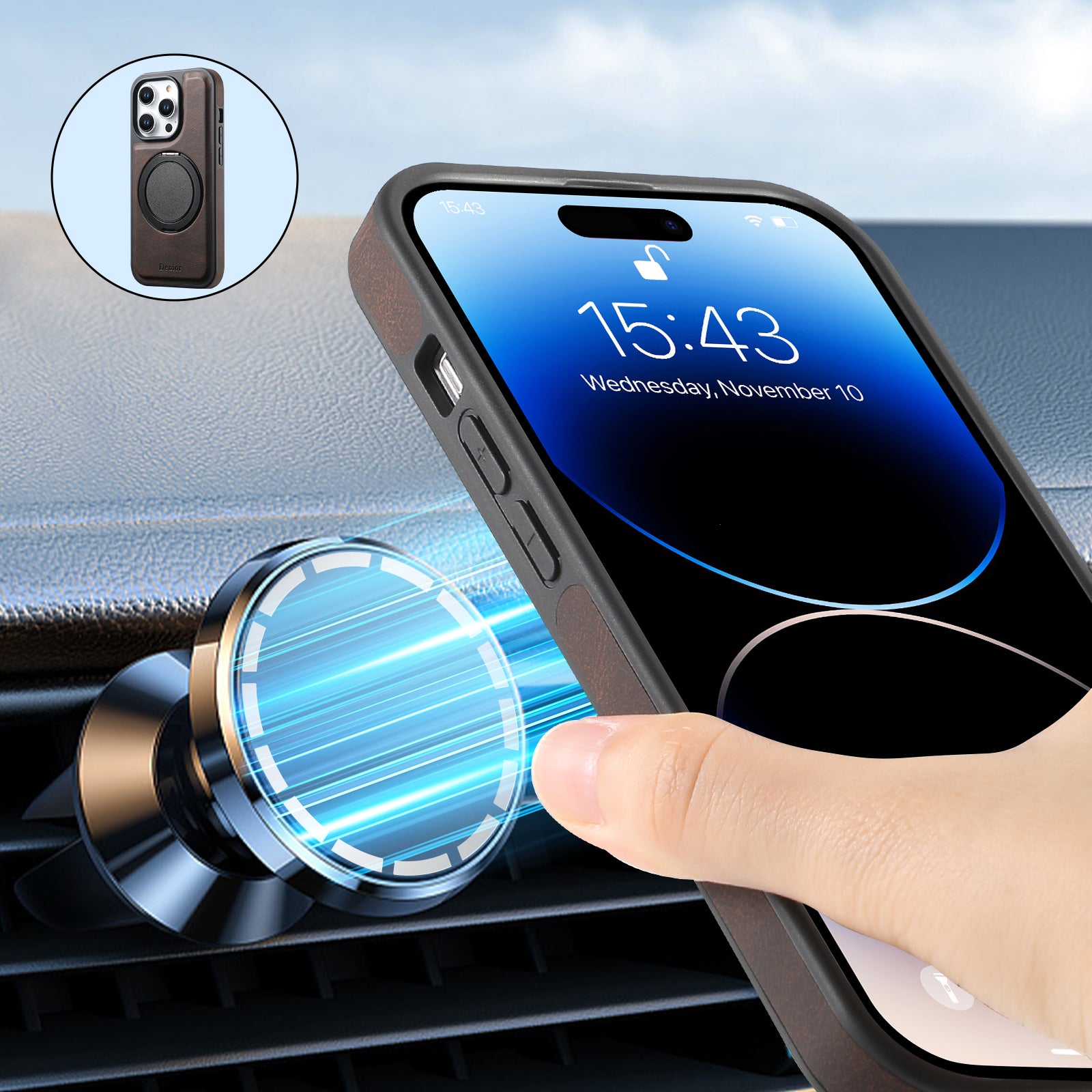 Luxury Magnetic Card Holder iPhone Case – 360° Rotating Stand, Multifunctional Leather Wallet, Shockproof Protection, MagSafe Compatible Cover for iPhone Models