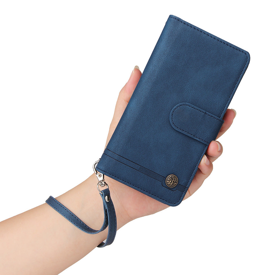 Premium Retro Flip Leather iPhone Case – Zipper Wallet, Multi-Card Slots, Necklace Lanyard, Magnetic Closure, Shockproof Protection for iPhone