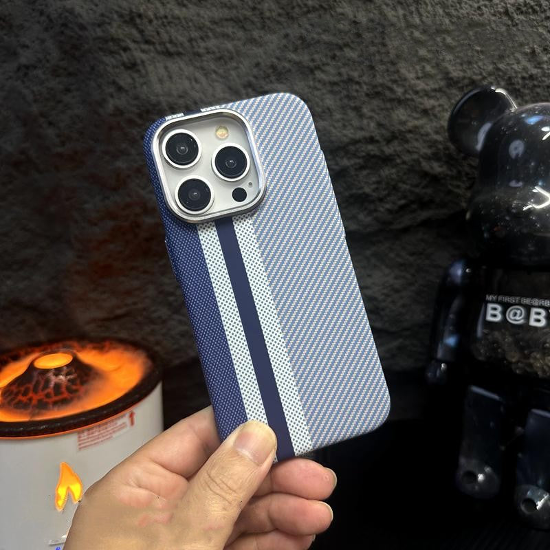 Hit Color Carbon Fiber Texture MagSafe iPhone Case – Wireless Charging Hard PC Cover with Relief Design for iPhone Models