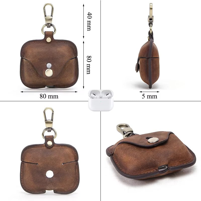Luxury Genuine Leather Case for AirPods Pro, 2, 1 – Wireless Earphone Protective Cover, Elegant Funda with Keychain Hook, Shockproof and Stylish Design