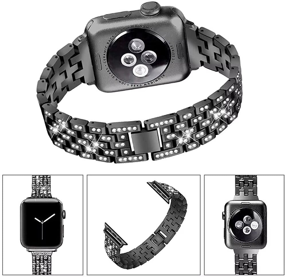 Luxury Glitter Metal Watch Band with Diamond Case – Sparkling Adjustable Strap and Protective Cover for 40mm to 49mm 