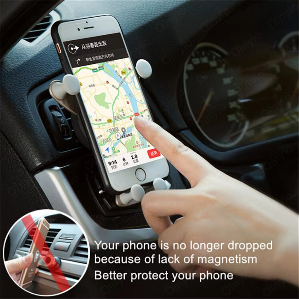 Premium Gravity Car Phone Holder for iPhone – Vent Clip Mount, Auto Lock, Smiley Face Design, Compatible with Apple Devices