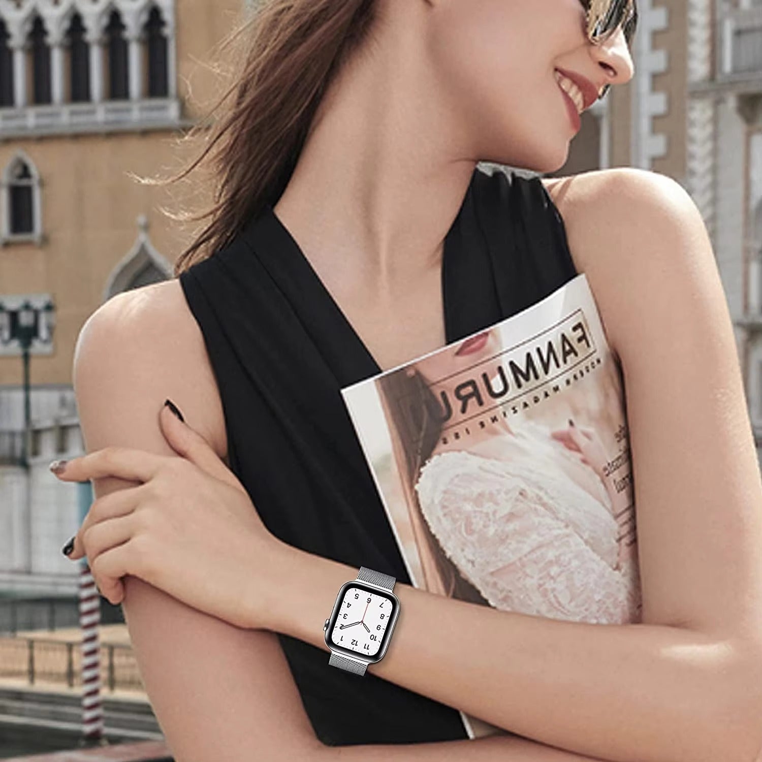 Luxury Magnetic Stainless Steel Watch Band – Adjustable Milanese Loop , Slim Metal Bracelet for 40–49mm Smartwatches