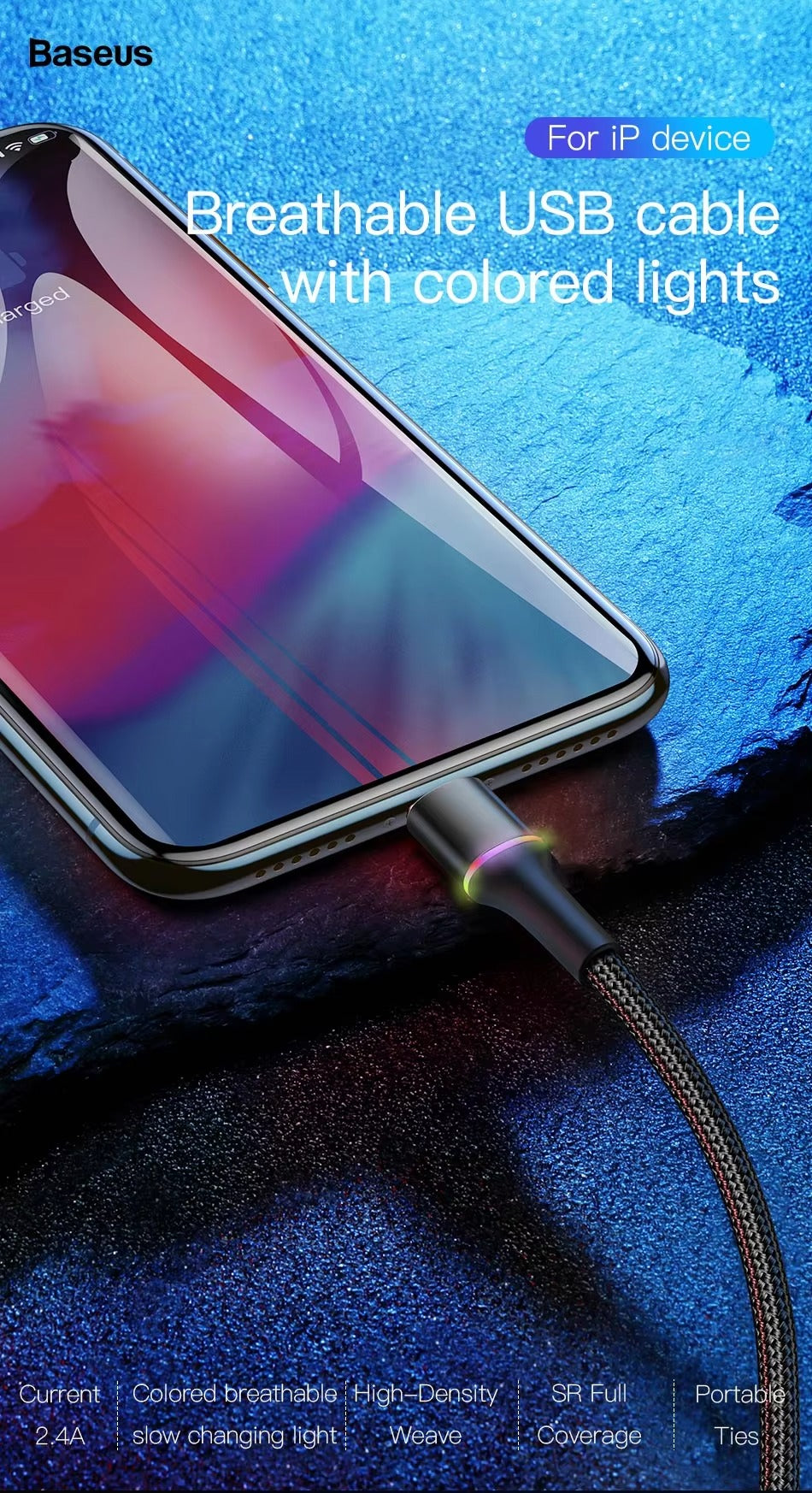 Premium, LED USB Cable for iPhone – Fast Charging Lightning Cord for iPad, iPhone Devices, Data Transfer Wire, Durable Phone 