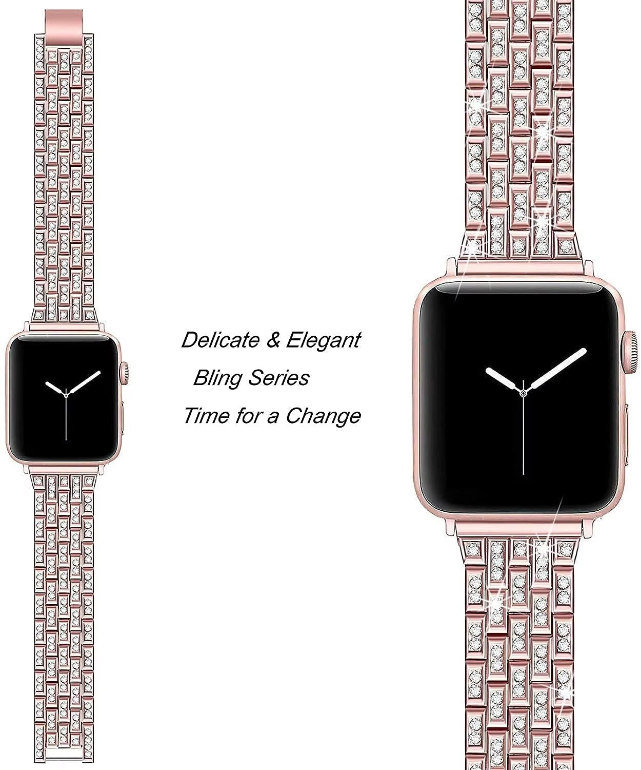 Luxury Glitter Metal Watch Band with Diamond Case – Sparkling Adjustable Strap and Protective Cover for 40mm to 49mm 