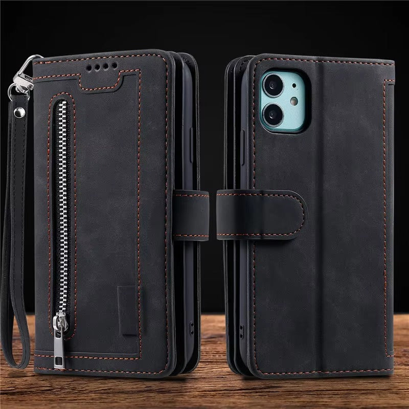 Luxury Leather Apple iPhone Case,Ultra Thin Magnetic Shockproof Full Protection Cover with Flip Wallet Design