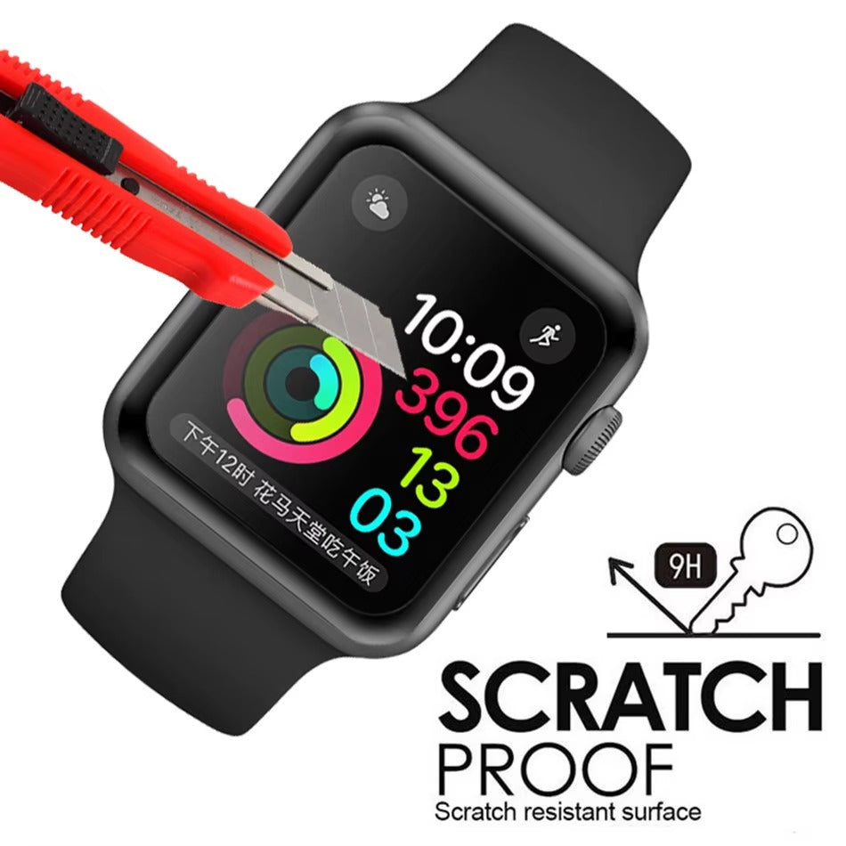 Premium 3D Full Cover Tempered Glass Screen Protector for Apple Watch – Anti-Fingerprint, Shockproof Case Bundle 38mm–49mm