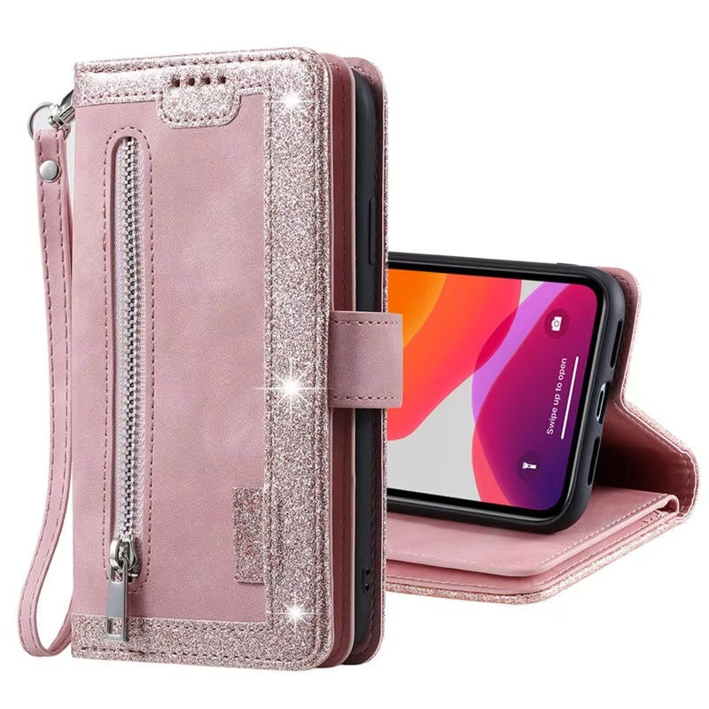 Luxury Leather Apple iPhone Case,Ultra Thin Magnetic Shockproof Full Protection Cover with Flip Wallet Design