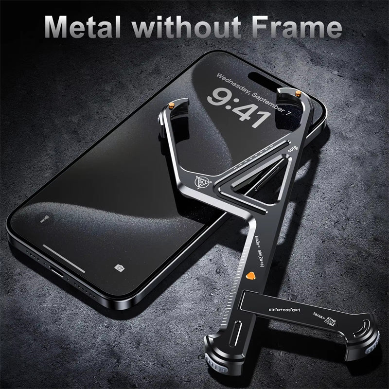 Luxury Geometric Metal iPhone Case – Aluminum Alloy Shockproof Cover with  Stand for iPhone Models Stylish and Durable Design