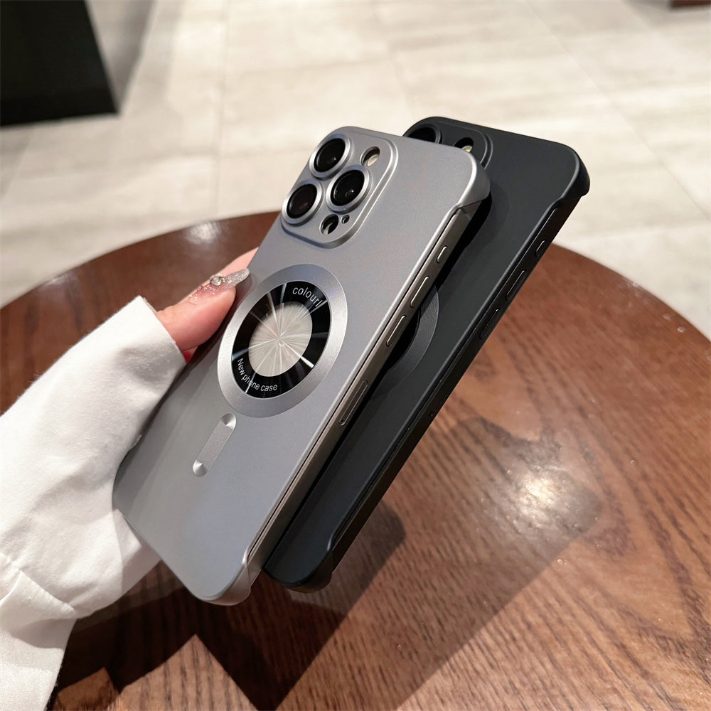 Borderless MagSafe Cover – Ultra-Thin Matte Plating Hard Case with Logo Hole for iPhone Models, Sleek and Durable Protection