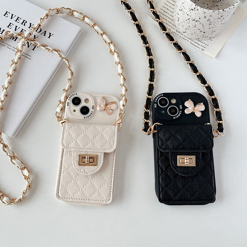 Premium Apple iPhone Case, MagSafe Compatible, Camera Lens & Screen Protection, Ultra Thin, Shockproof, Magnetic Full All Around Cover – Crystal Bow Crossbody Purse Case with Metal Button & Card Holder