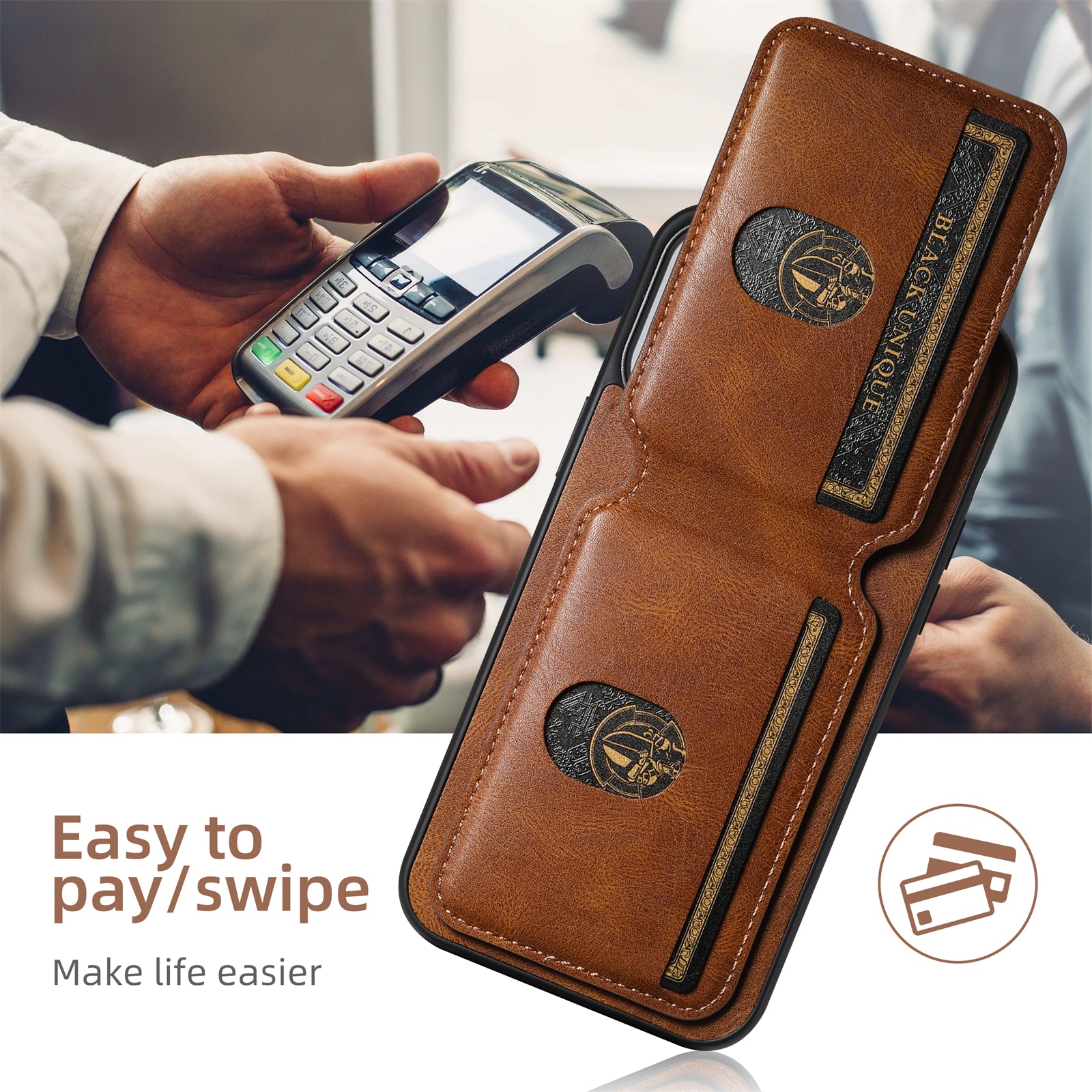 SUTENI Card Holder Leather Wallet iPhone Case – Magnetic Closure, Pocket Cover, Shockproof Protection for iPhone Models