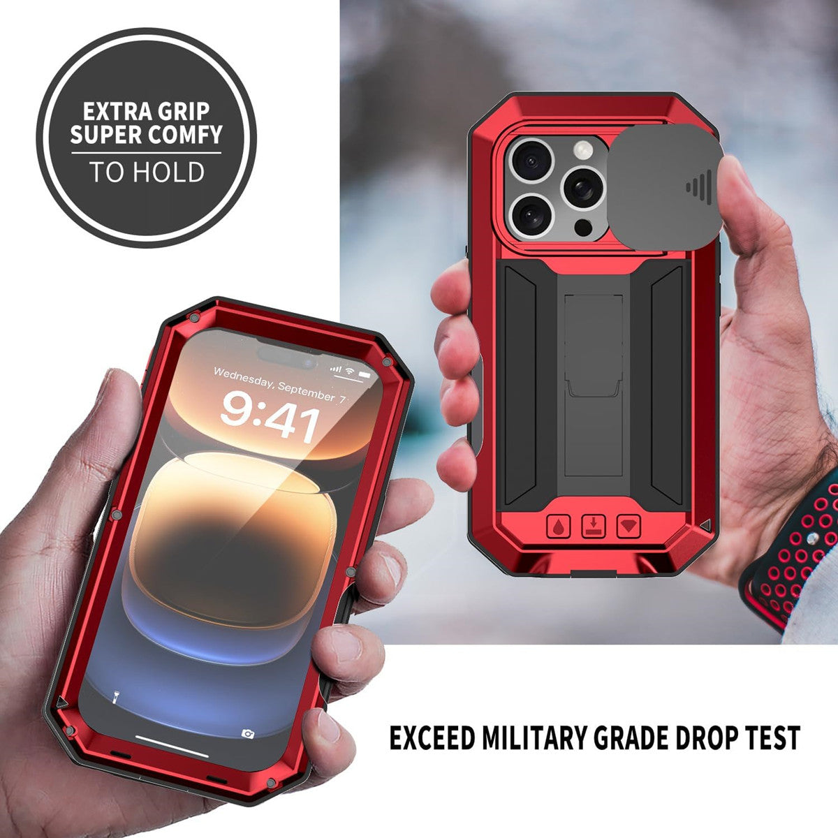 Military Heavy-Duty Metal iPhone Case – Full-Body Hybrid Cover with Slide Camera Protection & Built-in Screen Protector 