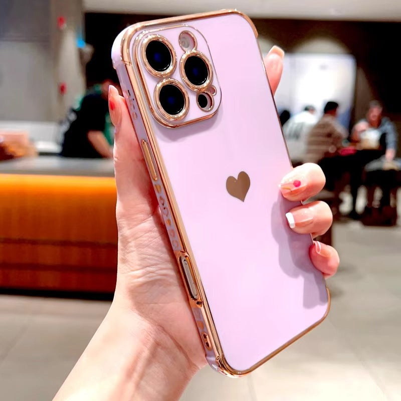 Luxury Apple iPhone Case MagSafe Compatible, Camera Lens & Screen Protection, Ultra Thin Shockproof Magnetic Full All Around Protection Cover with Electroplated Love Heart Design