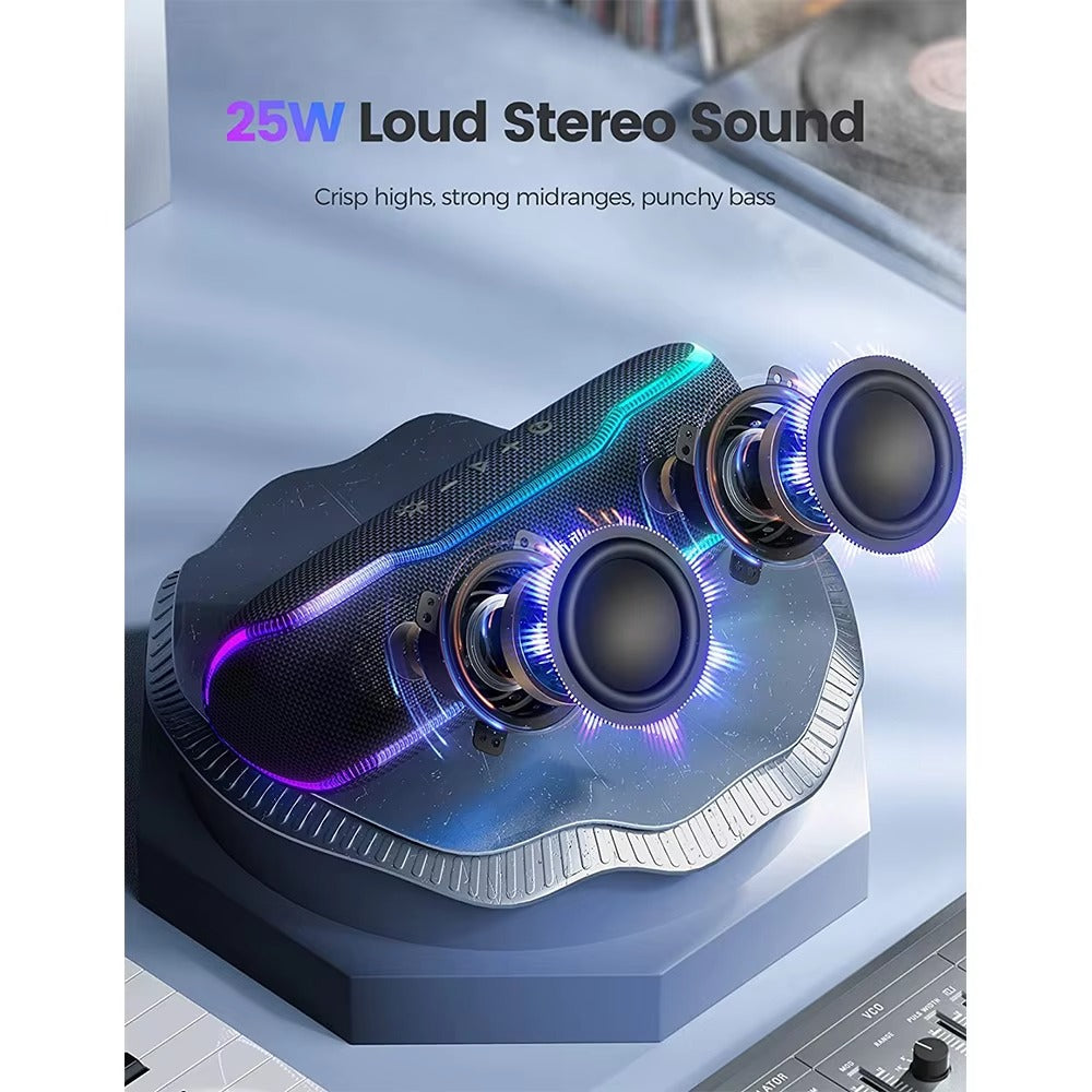 Premium Portable Bluetooth Speaker – IPX7 Waterproof Outdoor Sound Box with 25W Stereo Output, Colorful LED Lights, BT 5.3 Surround Sound System
