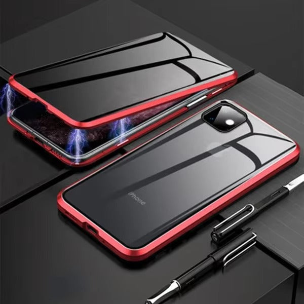 Premium Apple iPhone Case, MagSafe Compatible, Camera Lens & Screen Protection, Ultra Thin, Shockproof, Magnetic Full All Around Cover – Anti-Peeping Tempered Glass Case with Magnetic Metal Bumper & Privacy Protection