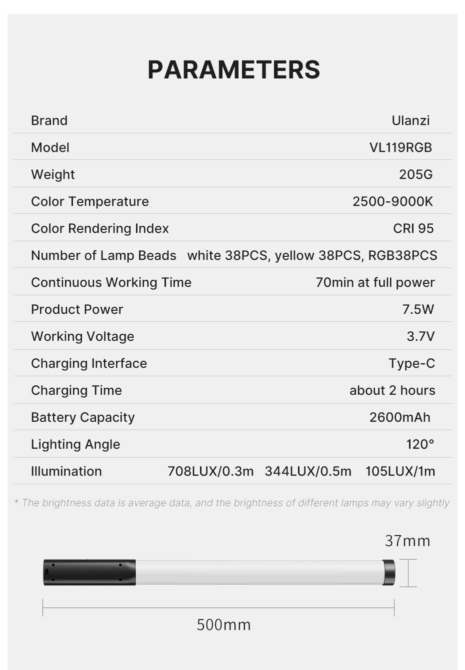 High Quality, Handheld RGB Light Wand – 19.7" LED Stick with Adjustable 2500K–9000K Color, CRI 95+, Apple iPhone and Cameras
