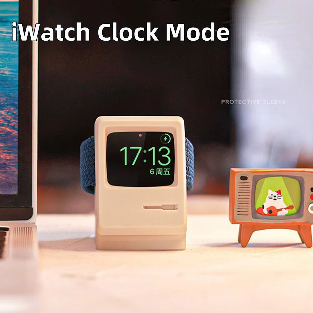 Premium Retro Charging Stand for Smartwatch – Desktop Silicone Dock Holder with Cable Slot, Nightstand Mode Compatible 