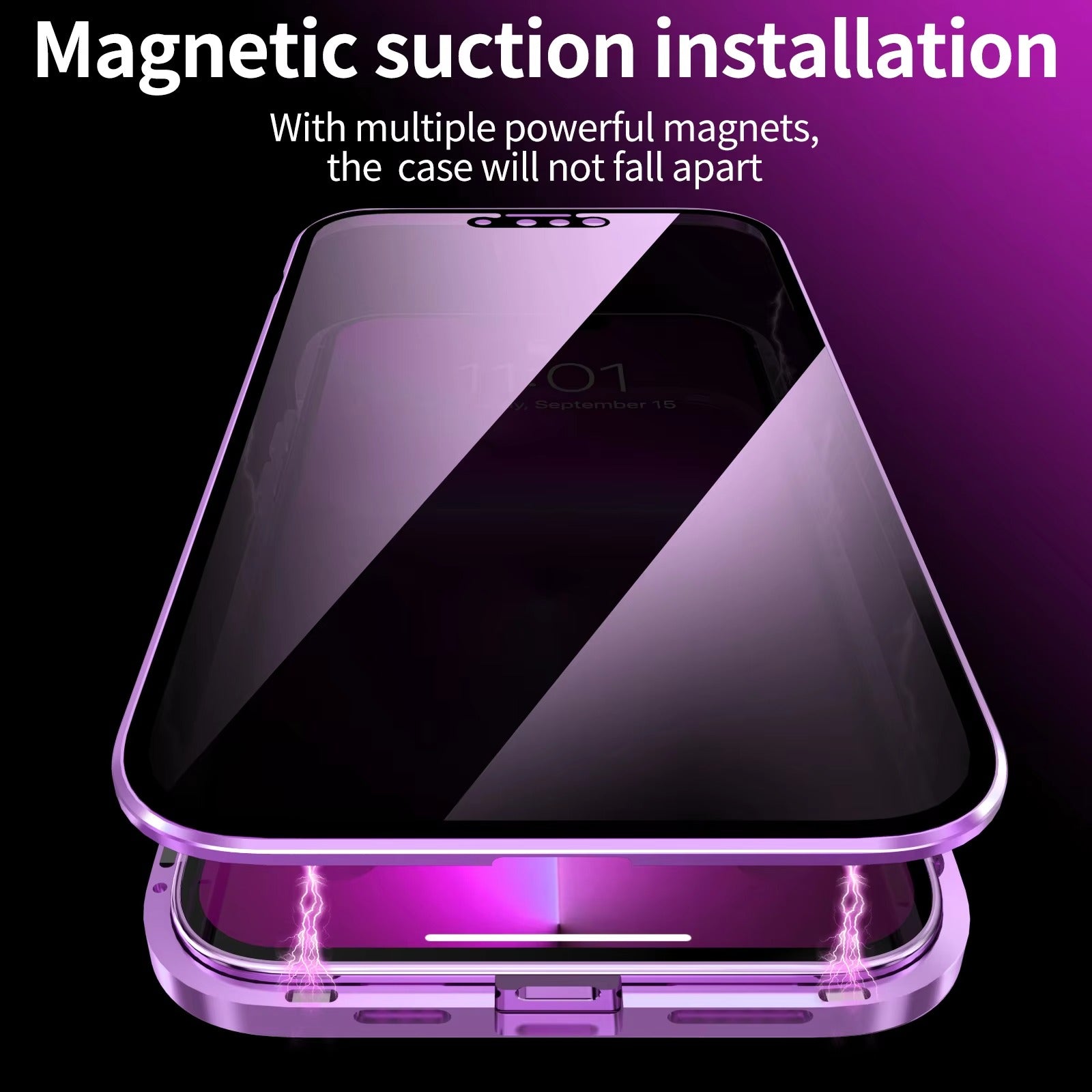 High Quality Apple iPhone Case, MagSafe Compatible, Camera Lens & Screen Protection, Ultra Thin, Shockproof, Magnetic Full All Around Cover – Double Glass Magnetic Case with Anti-Peeping Privacy Screen & Metal Frame Protection