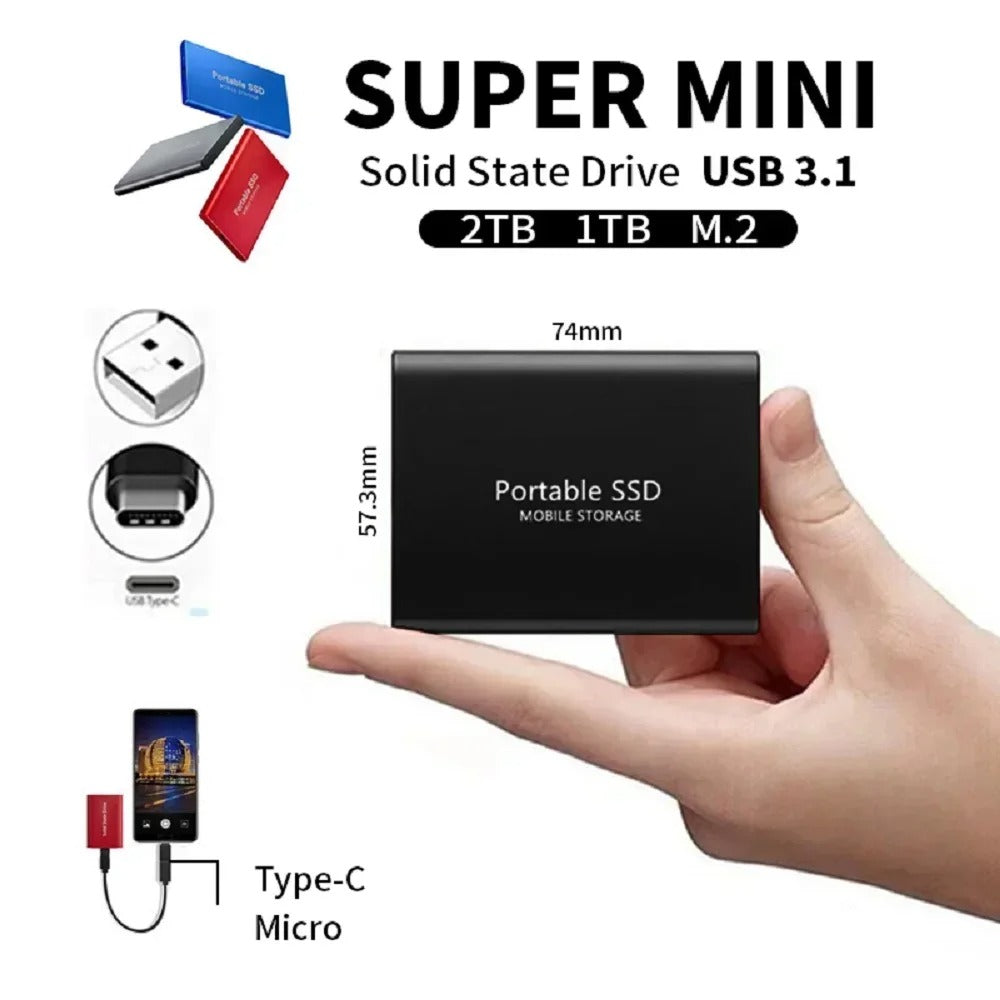 High-Speed External SSD 1TB 2TB – Portable USB 3.1 Solid State Drive, Ultra Slim, Shockproof, Waterproof, Type-C & USB Compatible for Mac/Windows PCs