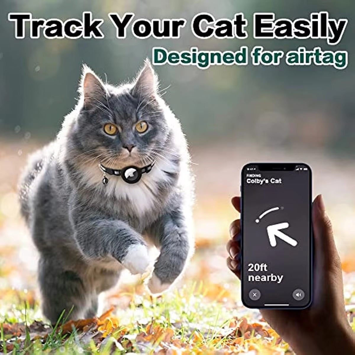 Premium Reflective Cat Collar with AirTag Holder – Adjustable Breakaway Design with Bell for Kittens and Small Pets 0.4" Wide