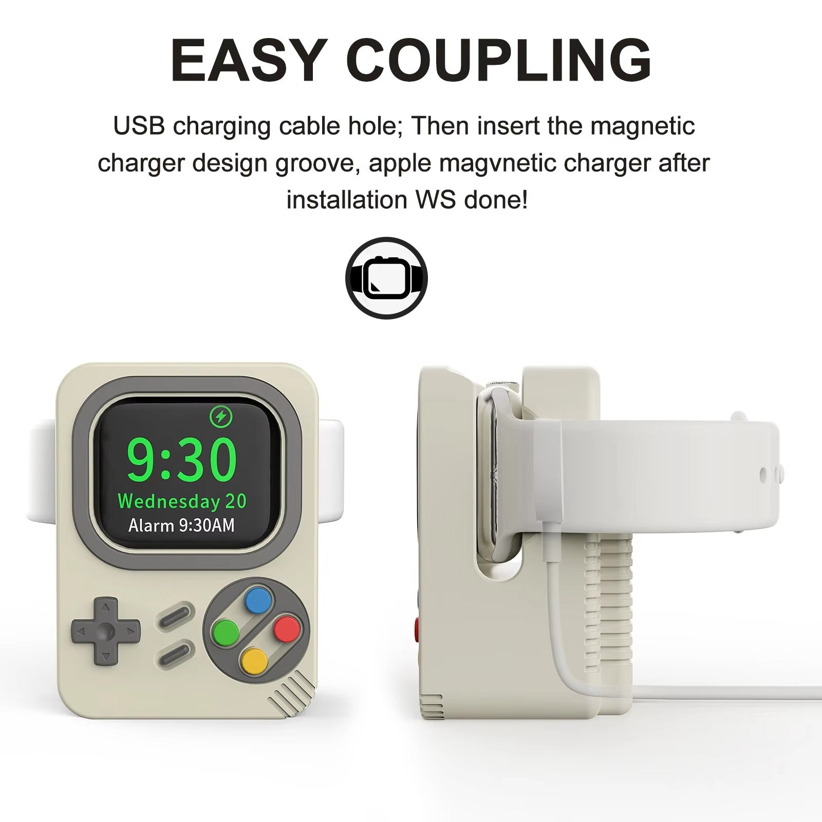 Premium Retro Charging Stand for Smartwatch – Desktop Silicone Dock Holder with Cable Slot, Nightstand Mode Compatible 