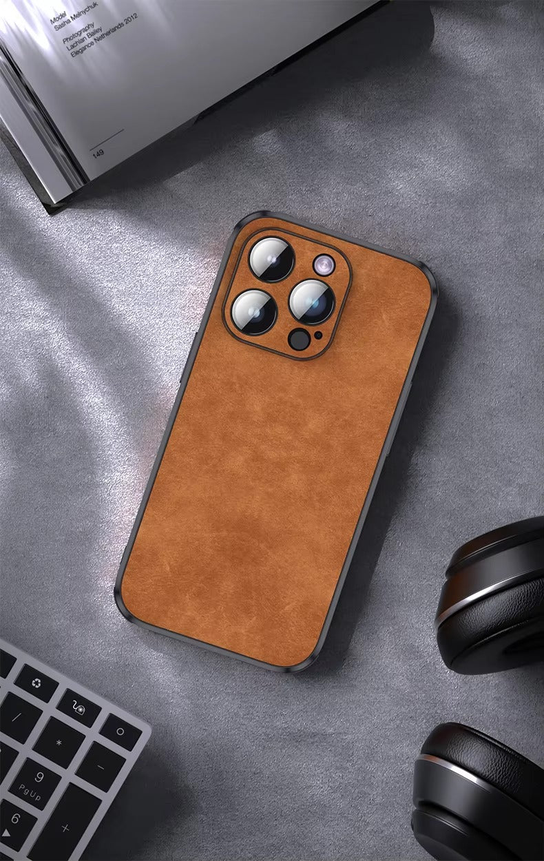 Shockproof Magnetic Leather Apple iPhone Case, MagSafe Compatible, Full Lens and Screen Protection, Slim Bumper Grip Cover for Everyday Mobile Use
