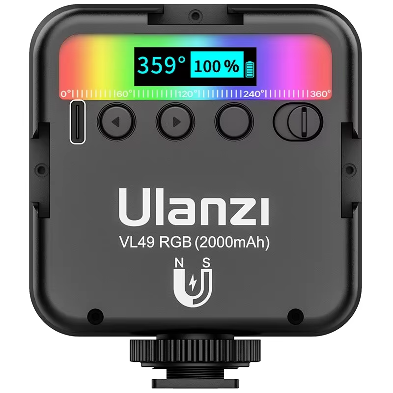 Premium, RGB LED Fill Light – Rechargeable 2000mAh Video Lamp with Cold Shoe, Compact Lighting Kit for Apple iPhone, Camera, 