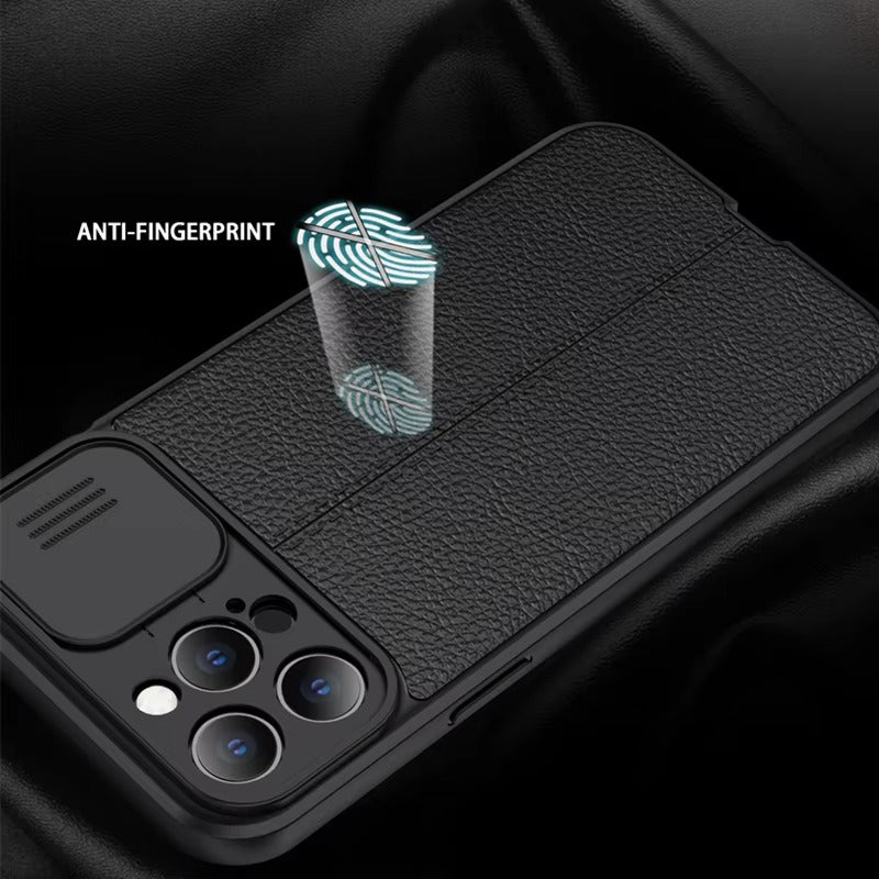 Luxury Leather Texture Apple iPhone Case, MagSafe Compatible, Ultra Thin Magnetic Shockproof Sliding Camera Lens Protector