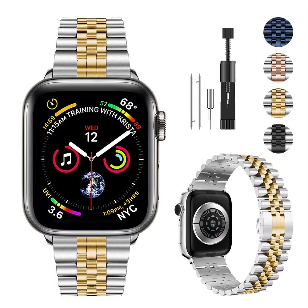 Luxury Stainless Steel Watch Band – Adjustable Metal Strap Bracelet with Secure Clasp for 40mm to 49mm Smartwatch, Durable 