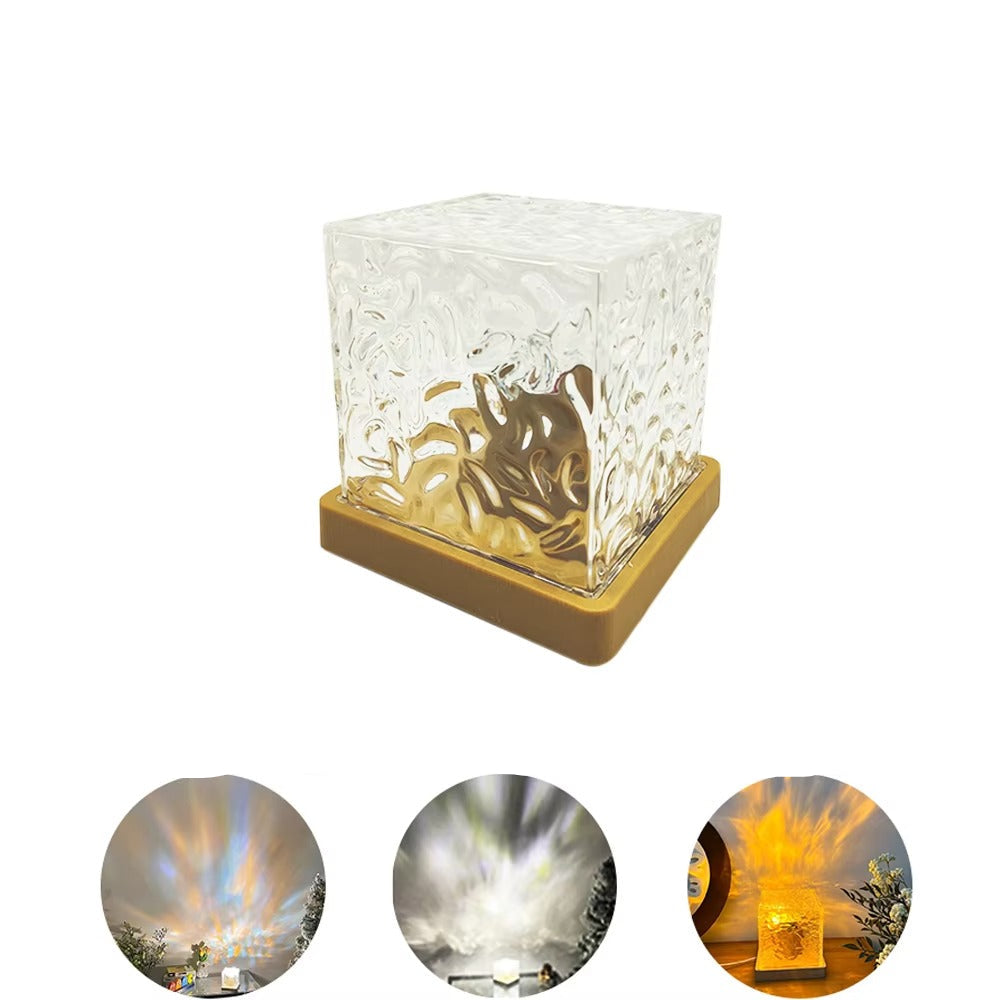 Luxury Rotating Water Wave Projector Light, 16-Color LED Crystal Flame Lamp, Dynamic Night Light for Bedroom, Living Room, and Home Decor
