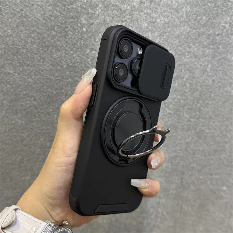 Robust Apple iPhone Case, MagSafe Compatible, Camera Lens and Screen Protection, Ultra Thin, Shockproof, Magnetic, Full All Around Protection, Slide Ring Armor Cover