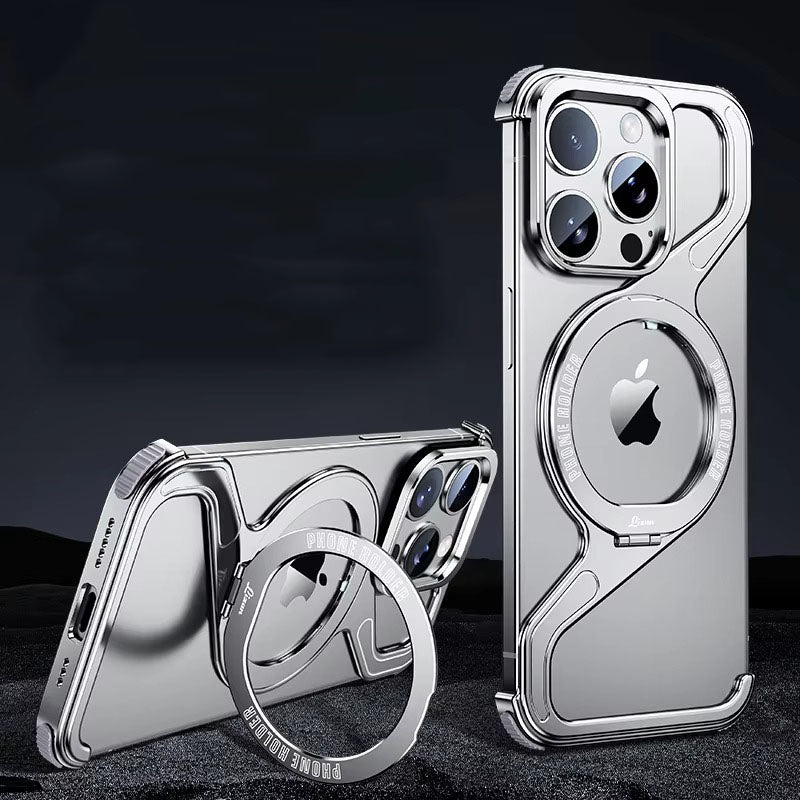 Premium Apple iPhone Case, MagSafe Compatible, Camera Lens & Screen Protection, Ultra Thin, Shockproof, Magnetic Full All Around Cover – Z-Type Aluminum Alloy Rimless Case with Snap-On Bracket & Metal Frame