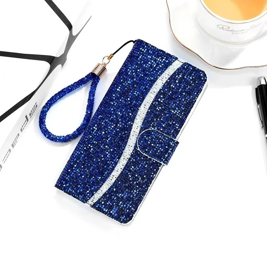 Luxury Apple iPhone Case, MagSafe Compatible, Camera Lens and Screen Protection, Ultra Thin, Shockproof, Magnetic, Full All Around Protection, Glitter Wallet Strap Cover