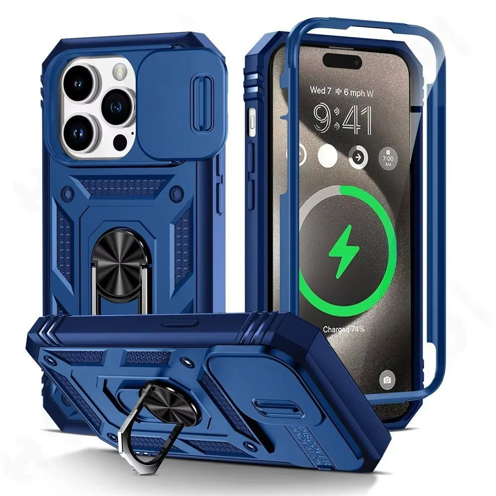 Robust Apple iPhone Case, MagSafe Compatible, Camera Lens and Screen Protection, Ultra Thin, Shockproof, Magnetic, Full All Around Protection, Slide Rotating Armor Cover