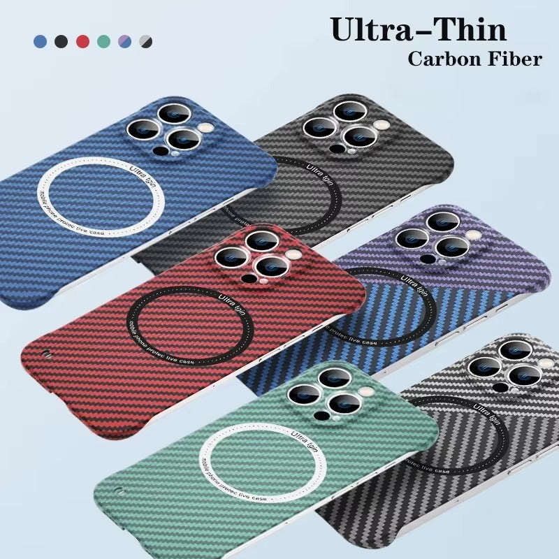 Luxury Carbon Fiber Apple iPhone Case, MagSafe Compatible Ultra Thin Magnetic Wireless Charging Support and Slim Frame Design