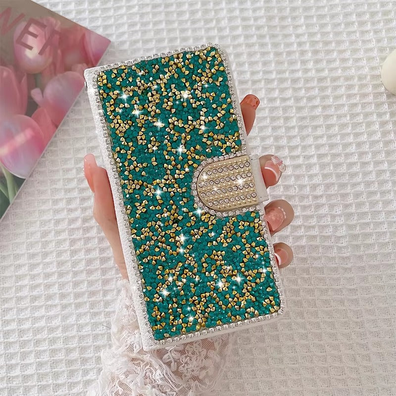 Luxury Apple iPhone Case, MagSafe Compatible, Camera Lens and Screen Protection, Ultra Thin, Shockproof, Magnetic, Full All Around Protection, Glitter Leather Wallet Cover