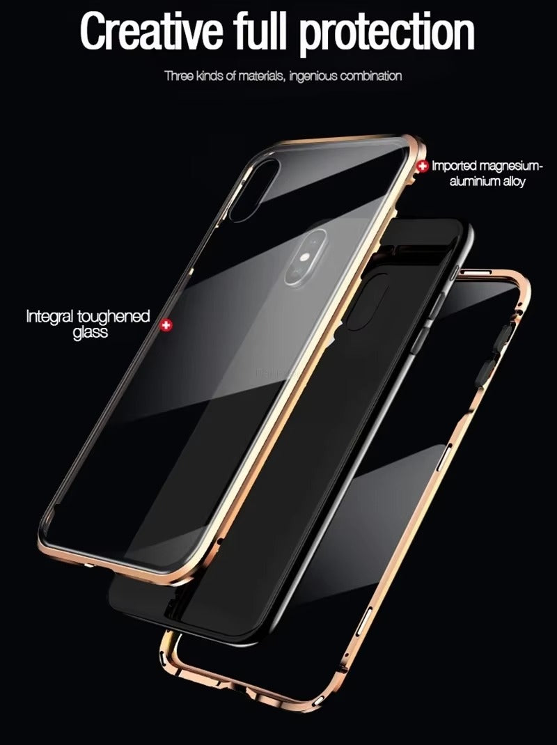 Premium Apple iPhone Case, MagSafe Compatible, Camera Lens & Screen Protection, Ultra Thin, Shockproof, Magnetic Full All Around Cover – 360° Magnetic Metal Case with Tempered Glass Privacy Screen & Anti-Spy Protection