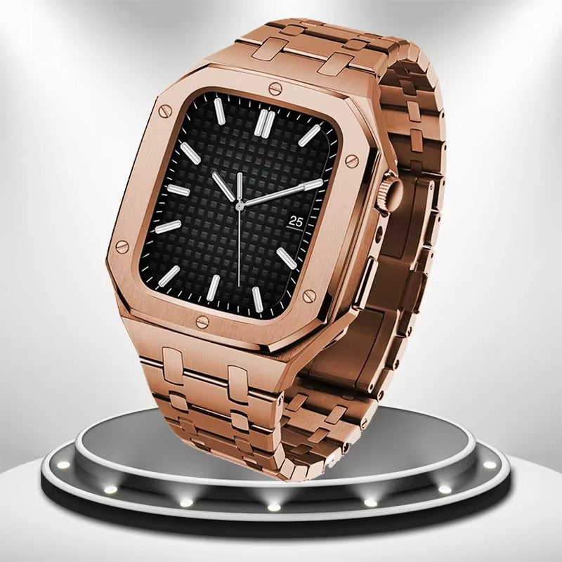 Luxury Metal Mod Kit for Smartwatch – Bezel Frame, Strap, and Case Set for 44mm to 45mm Watches, Premium Custom Accessories for a Stylish Upgrade