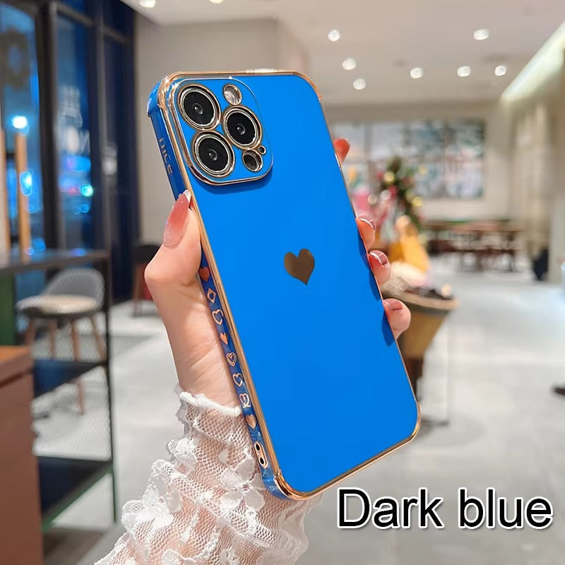 Luxury Apple iPhone Case MagSafe Compatible, Camera Lens & Screen Protection, Ultra Thin Shockproof Magnetic Full All Around Protection Cover with Electroplated Love Heart Design