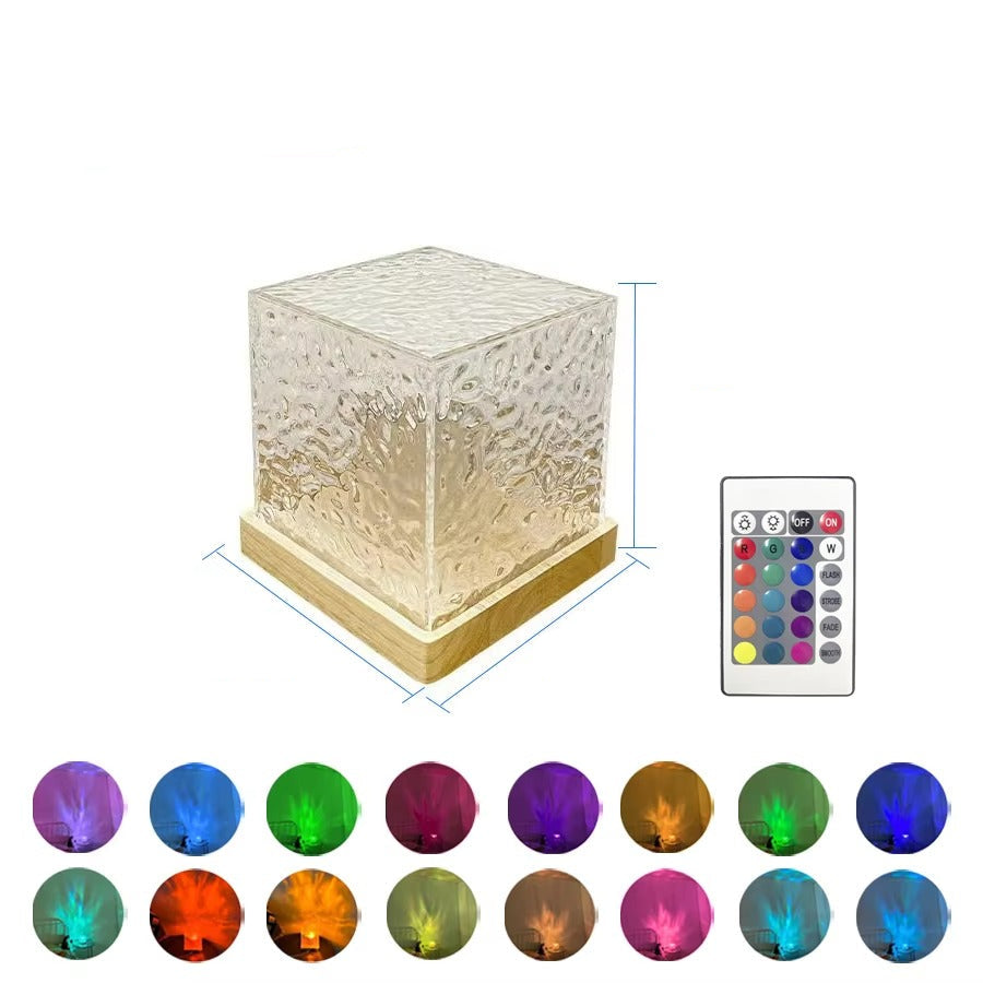 Luxury Rotating Water Wave Projector Light, 16-Color LED Crystal Flame Lamp, Dynamic Night Light for Bedroom, Living Room, and Home Decor