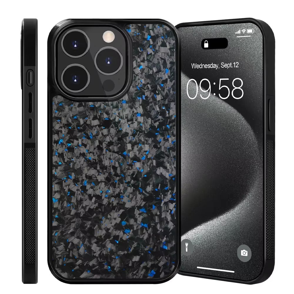 Luxury Apple iPhone Case, MagSafe Compatible, Camera Lens & Screen Protection, Ultra Thin, Shockproof, Magnetic Full All Around Cover – Real Carbon Fiber Gloss Armor Case with Forged Design & Wireless Charging Support