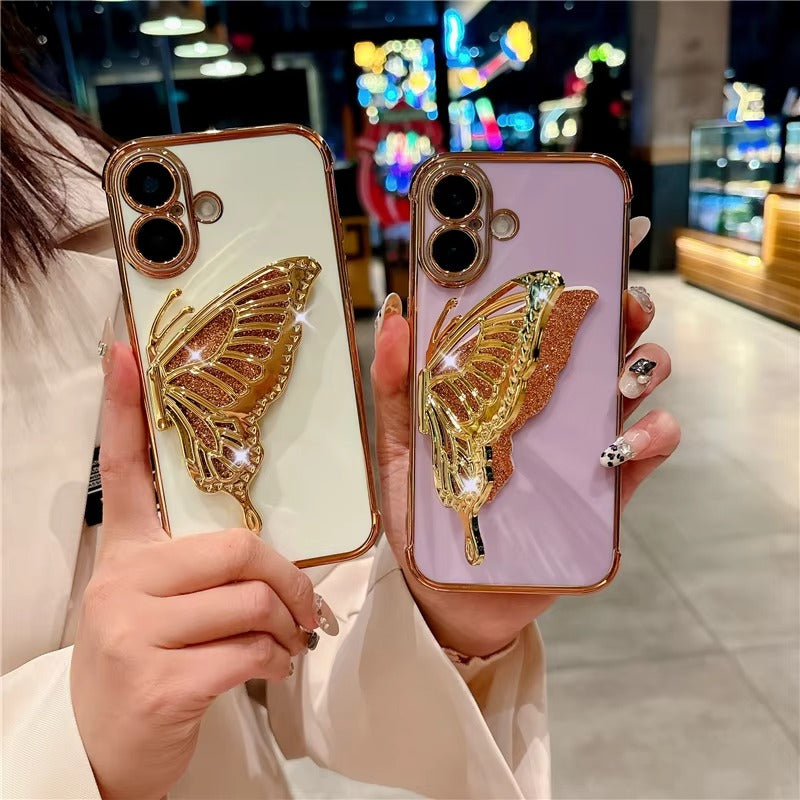 Luxury Apple iPhone Case, MagSafe Compatible, Camera Lens and Screen Protection, Ultra Thin, Shockproof, Magnetic, Full All Around Protection, Butterfly Stand Cover