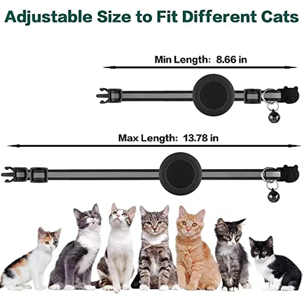 Premium Reflective Cat Collar with AirTag Holder – Adjustable Breakaway Design with Bell for Kittens and Small Pets 0.4" Wide