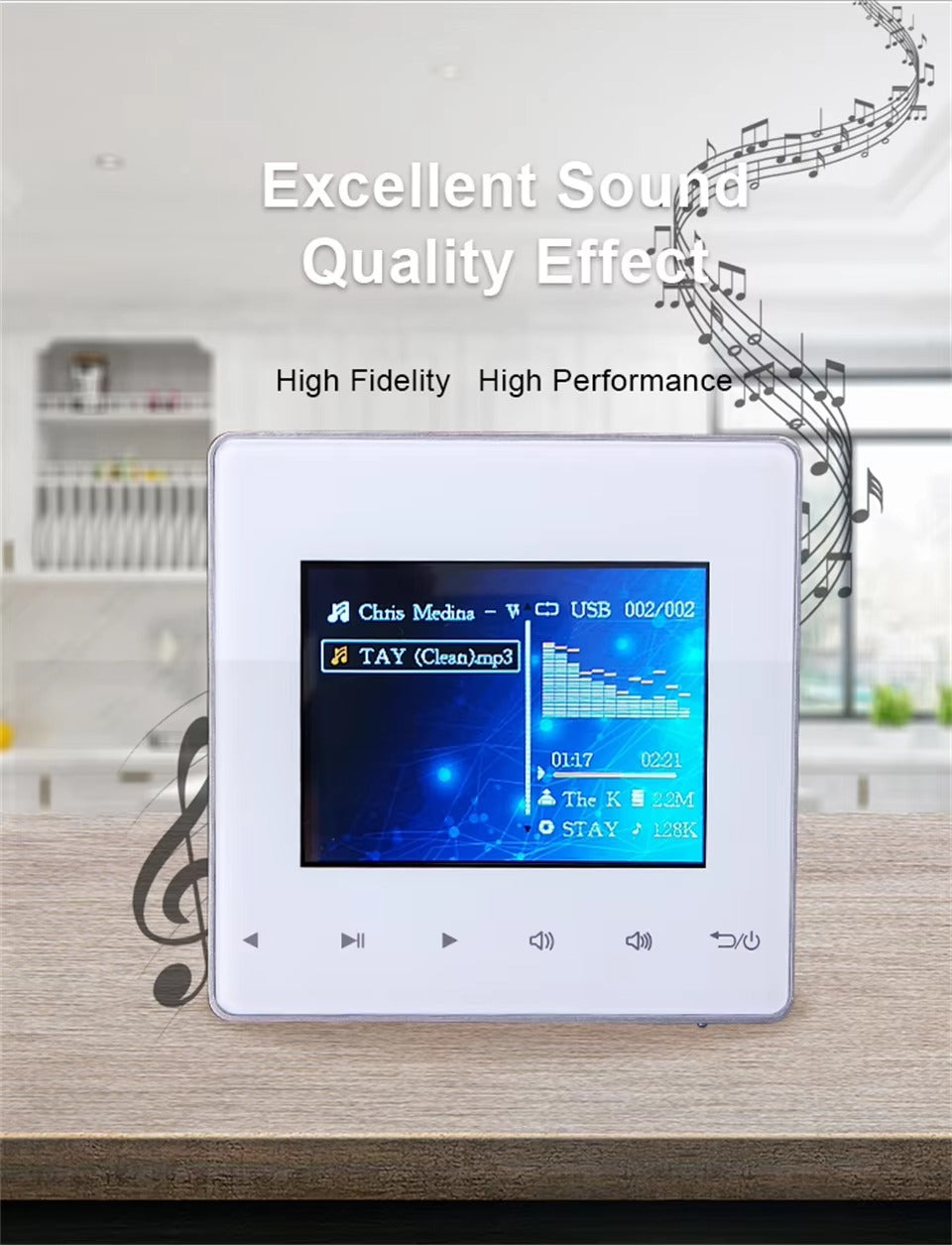 Premium Bluetooth Wall Amplifier for iPhone, 2.8" HD Touchscreen Music Control Panel, Smart Home Stereo System with FM, AUX, and Digital Audio
