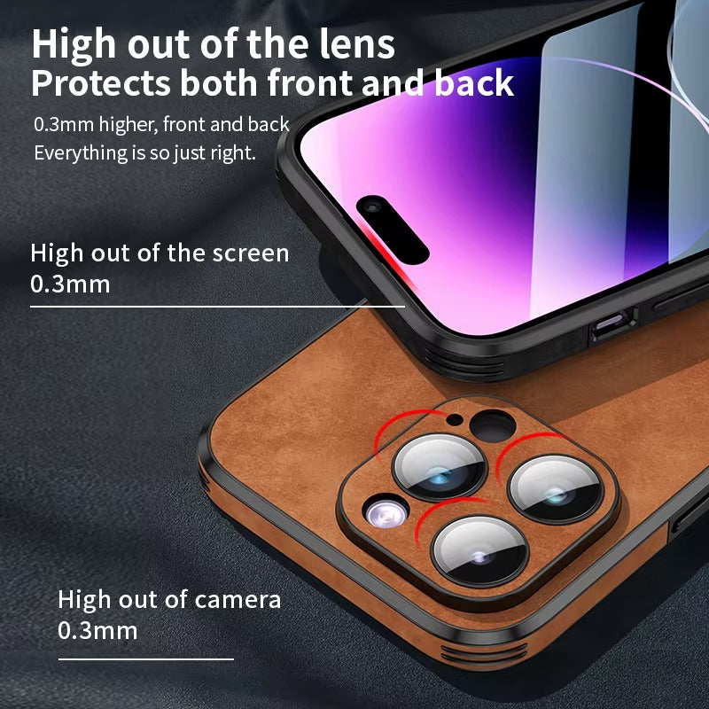 Shockproof Magnetic Leather Apple iPhone Case, MagSafe Compatible, Full Lens and Screen Protection, Slim Bumper Grip Cover for Everyday Mobile Use