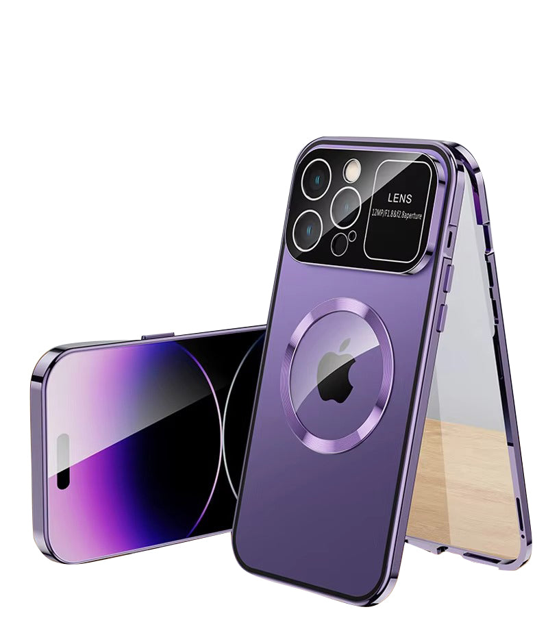 Luxury HD Glass Apple iPhone Case, MagSafe Compatible, Ultra Thin Magnetic Large Window Design and Camera Lens Shield